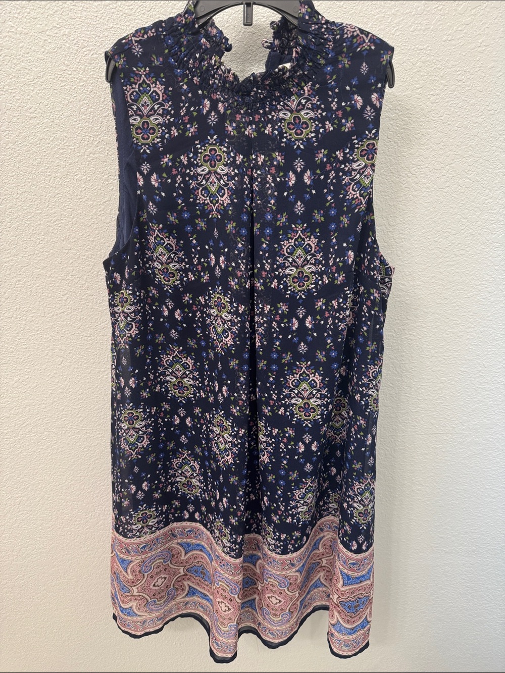 Navy Sleeveless Floral Border Print Dress